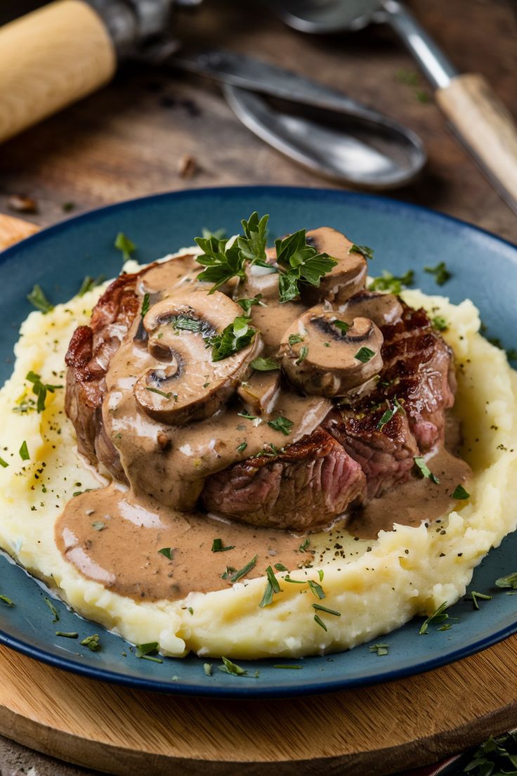 Bistec con Champiñones